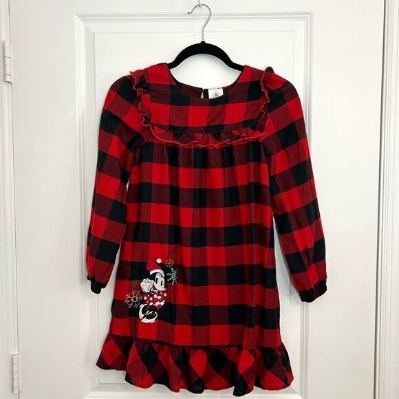 Disney Store Minnie Mouse Girl M Red Black Plaid Christmas Dress Holiday Festive - Picture 2 of 10